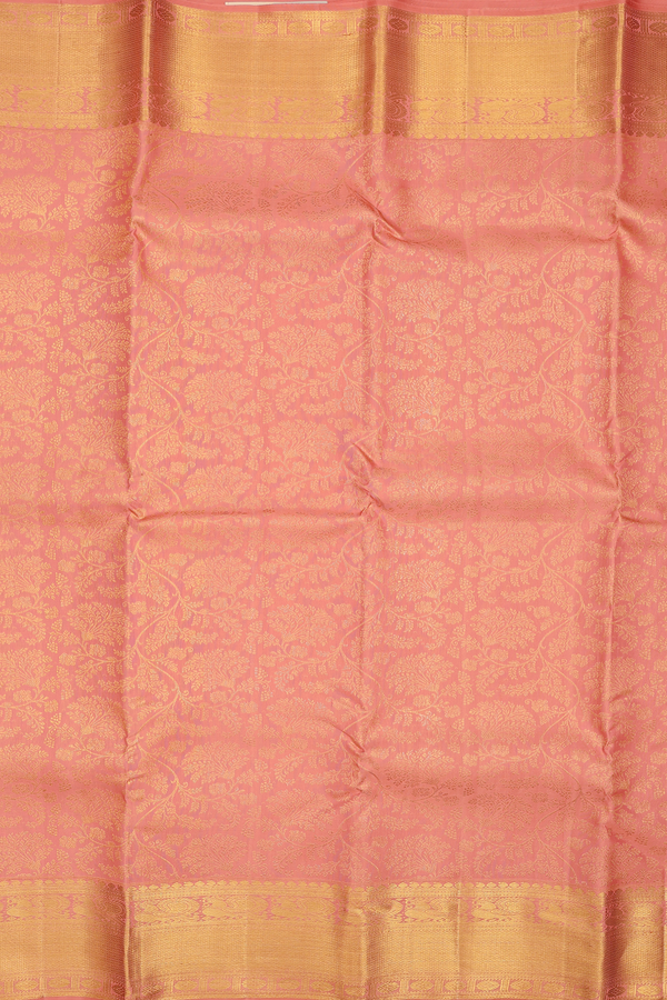 Kanchipuram Silk Saree In Peach With Brocade Design