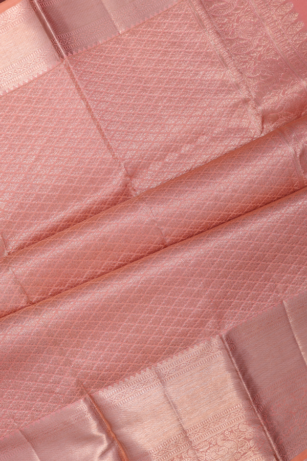 Kanchipuram Silk Saree In Peach With Brocade Design
