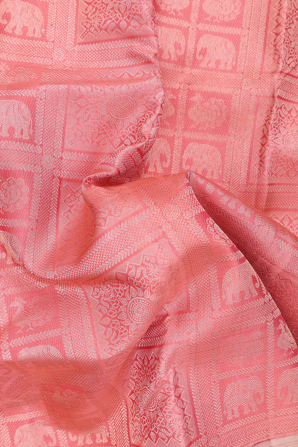 Kanchipuram Silk Saree In Peach With Brocade Design