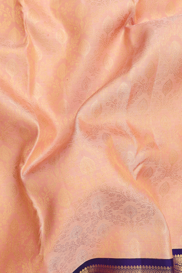 Kanchipuram Silk Saree In Peach With Brocade Design