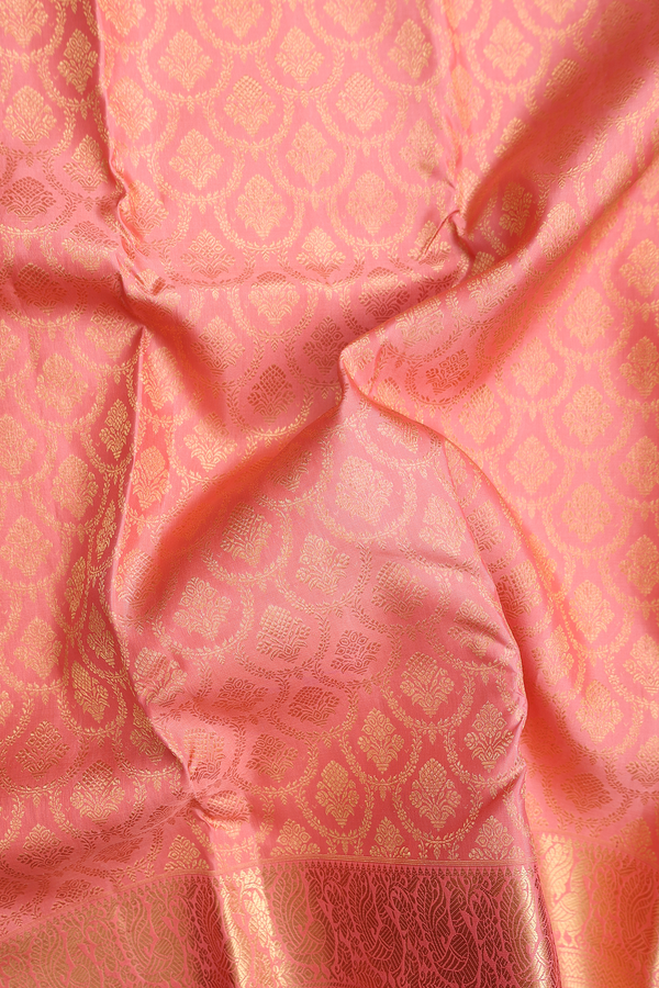 Kanchipuram Silk Saree In Peach With Brocade Design