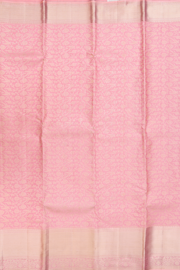 Kanchipuram Silk Saree In Peach With Floral Design