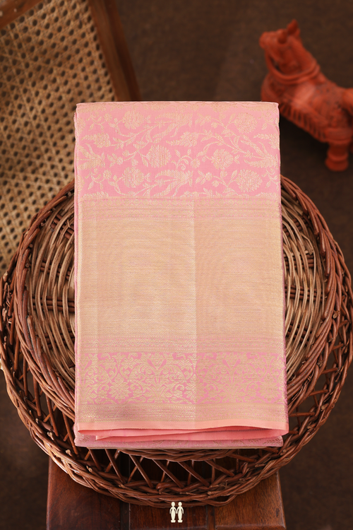 Kanchipuram Silk Saree In Peach With Floral Design