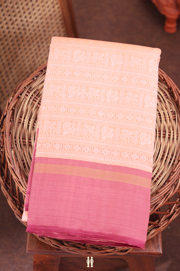 Kanchipuram Silk Saree In Peach With Jacquard Pattern