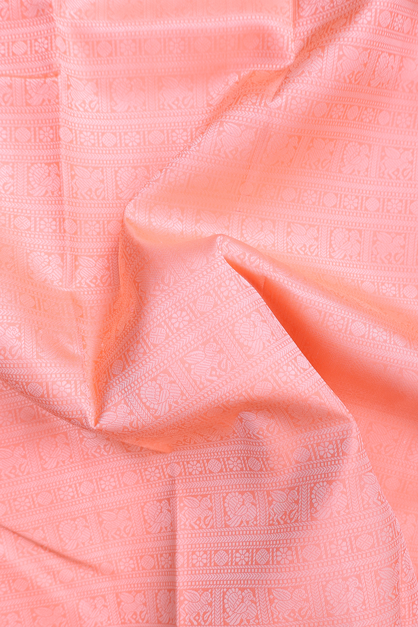 Kanchipuram Silk Saree In Peach With Jacquard Pattern