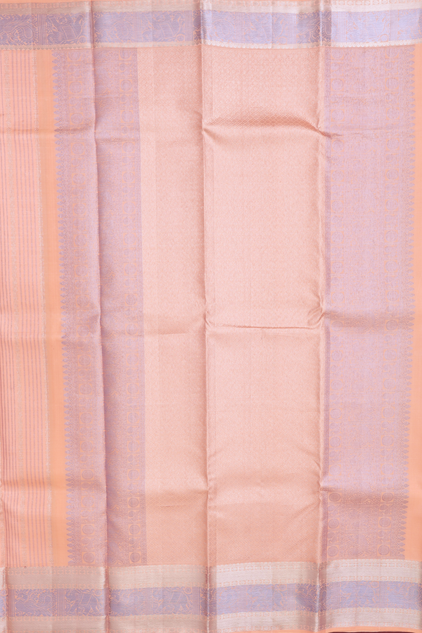 Kanchipuram Silk Saree In Peach With Stripes Design
