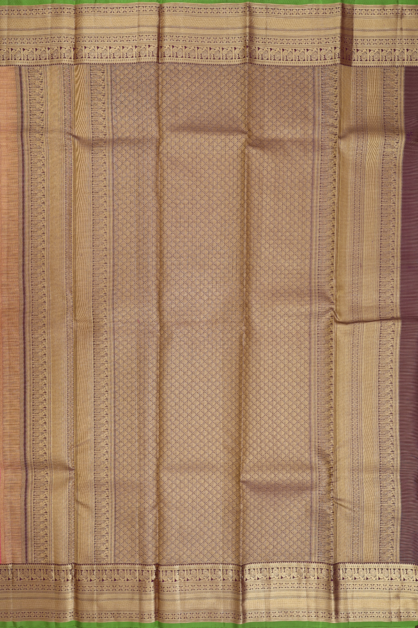 Kanchipuram Silk Saree In Peach With Stripes Design