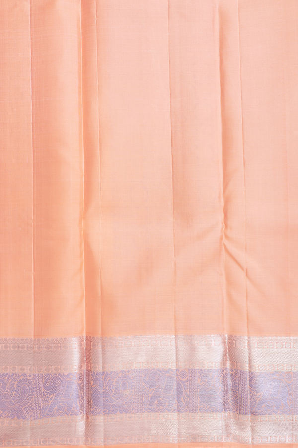 Kanchipuram Silk Saree In Peach With Stripes Design