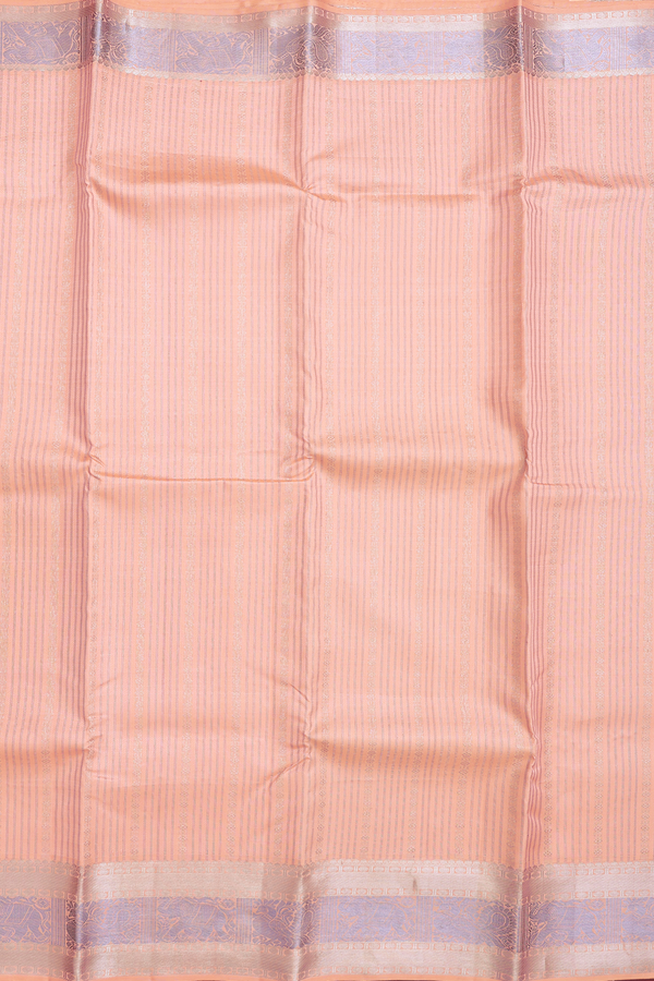 Kanchipuram Silk Saree In Peach With Stripes Design