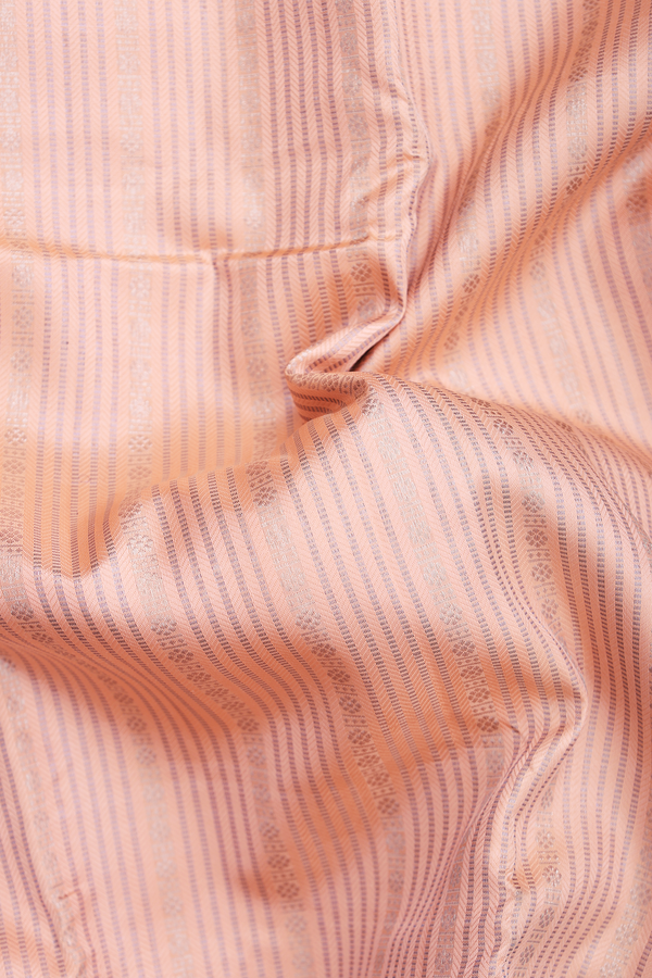 Kanchipuram Silk Saree In Peach With Stripes Design