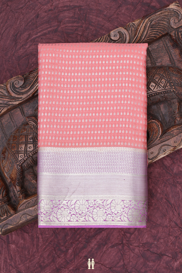 Mysore Silk Saree In Peach With Zari Buttis