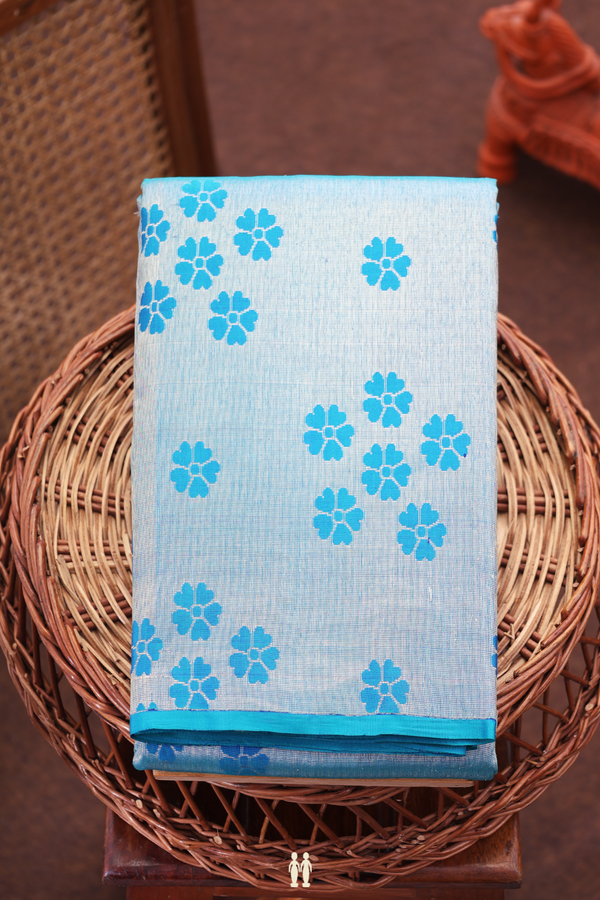 Kanchipuram Silk Saree In Peacock Blue With Brocade Design