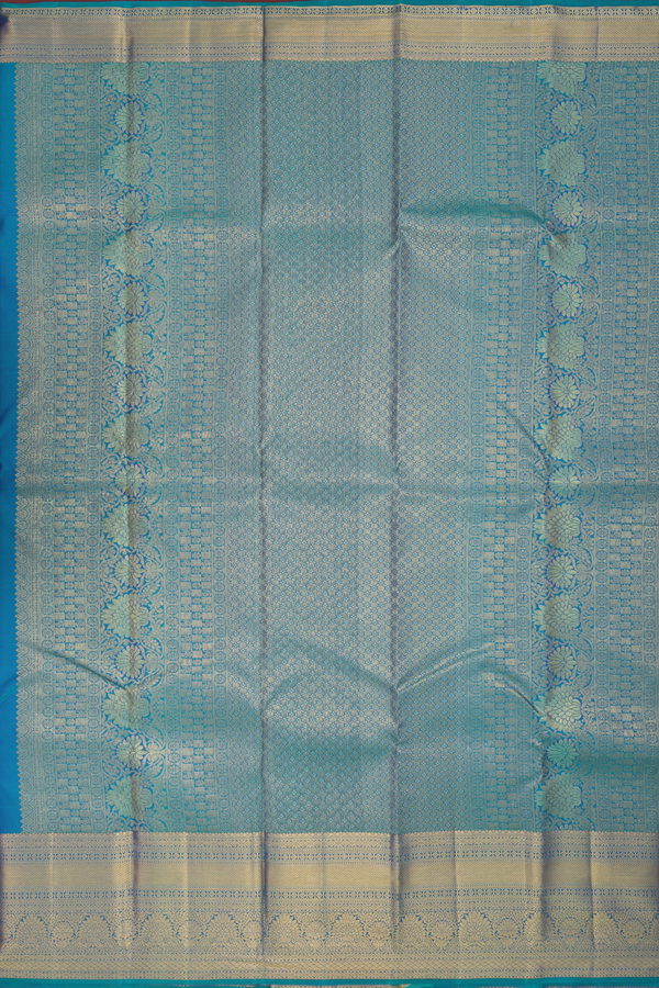 Kanchipuram Silk Saree In Peacock Blue With Brocade Design