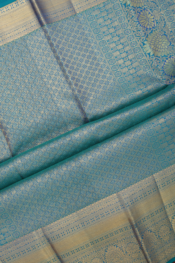 Kanchipuram Silk Saree In Peacock Blue With Brocade Design