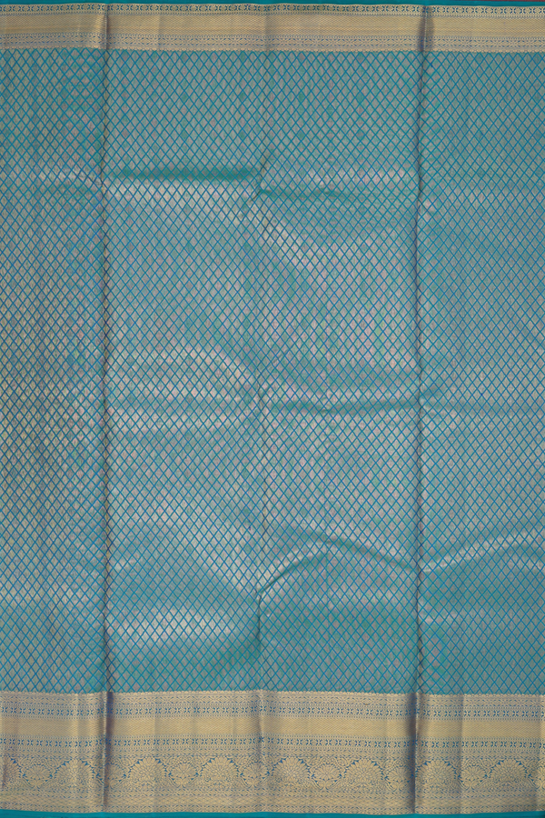 Kanchipuram Silk Saree In Peacock Blue With Brocade Design