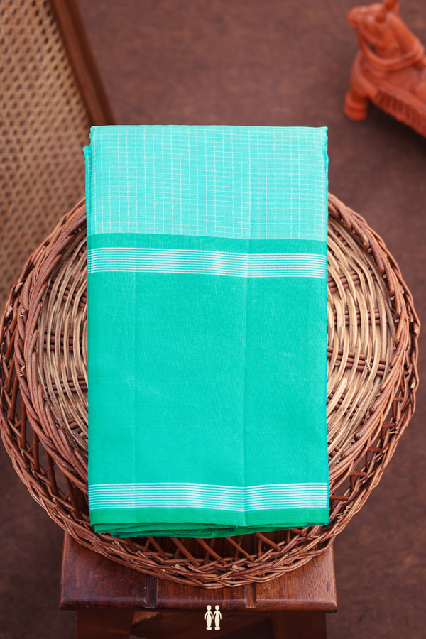 Kanchipuram Silk Saree In Peacock Blue With Checks Design