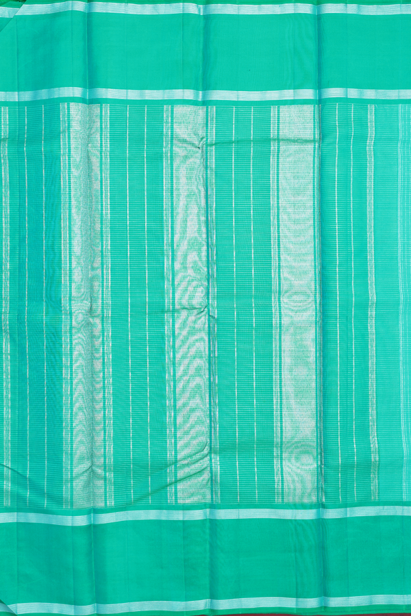 Kanchipuram Silk Saree In Peacock Blue With Checks Design