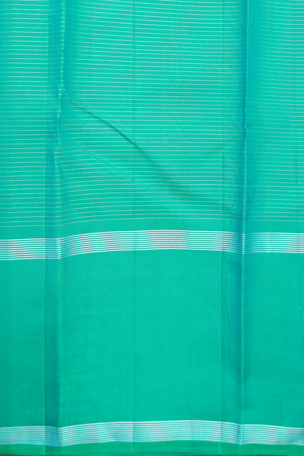 Kanchipuram Silk Saree In Peacock Blue With Checks Design