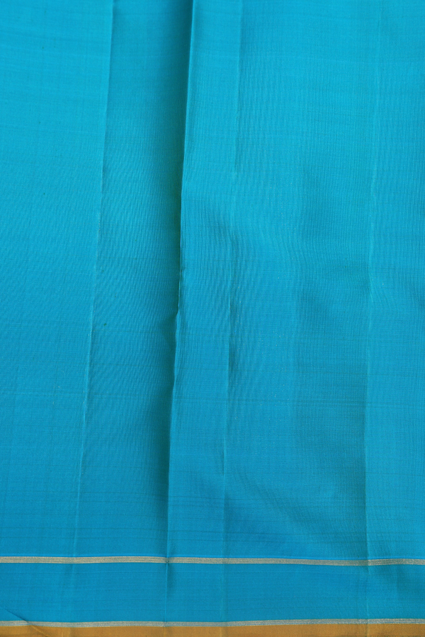 Kanchipuram Silk Saree In Peacock Blue With Floral Buttas
