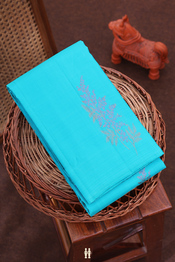 Kanchipuram Silk Saree In Peacock Blue With Floral Motifs
