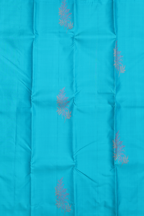 Kanchipuram Silk Saree In Peacock Blue With Floral Motifs