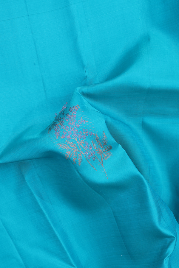 Kanchipuram Silk Saree In Peacock Blue With Floral Motifs