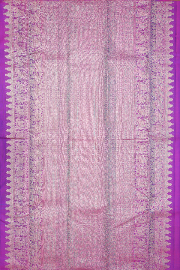 Kanchipuram Silk Saree In Peacock Blue With Horse Buttas