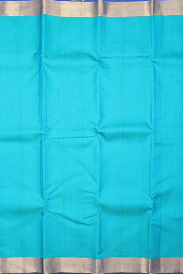 Kanchipuram Silk Saree In Peacock Blue With Jacquard Pattern