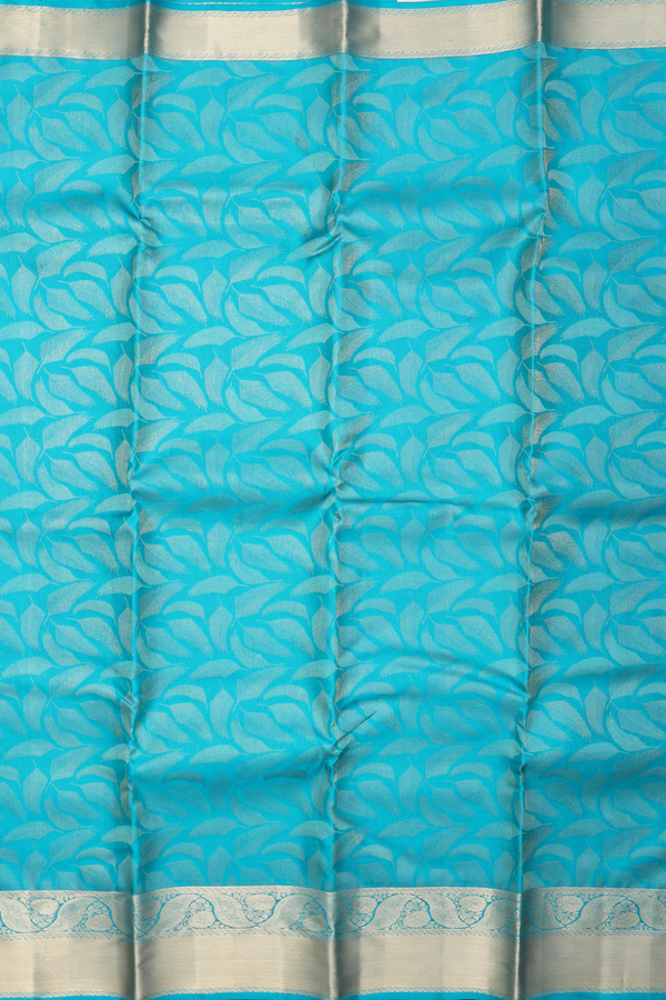 Kanchipuram Silk Saree In Peacock Blue With Leaf Design