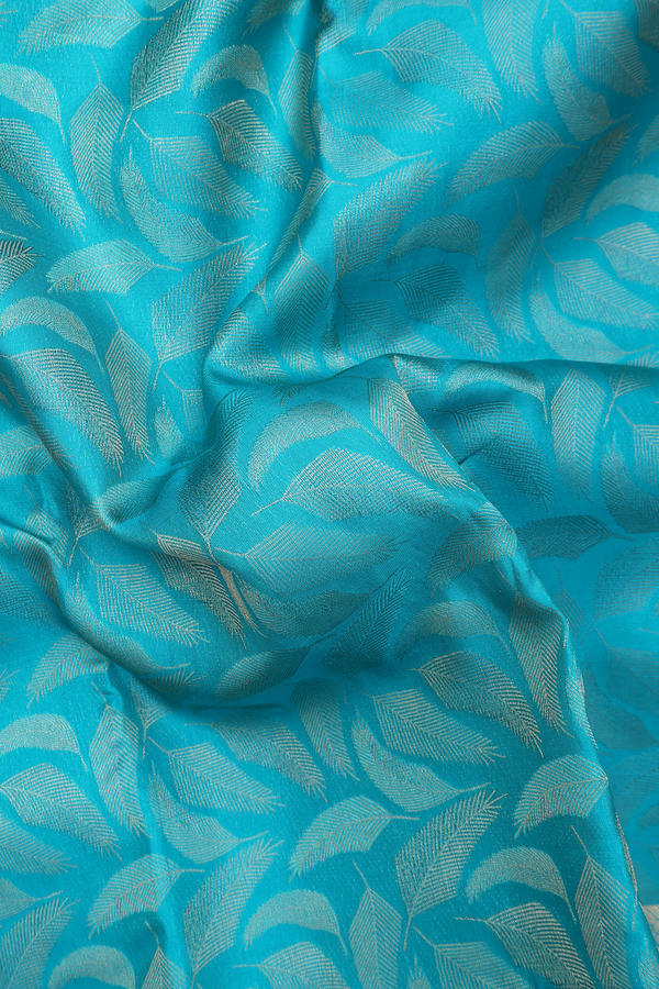 Kanchipuram Silk Saree In Peacock Blue With Leaf Design
