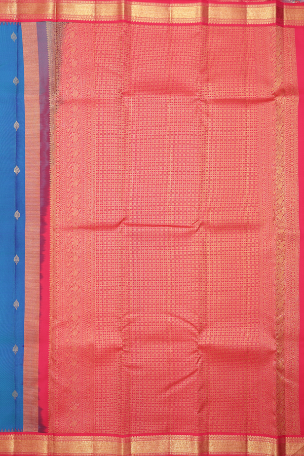 Kanchipuram Silk Saree In Peacock Blue With Zari Buttas