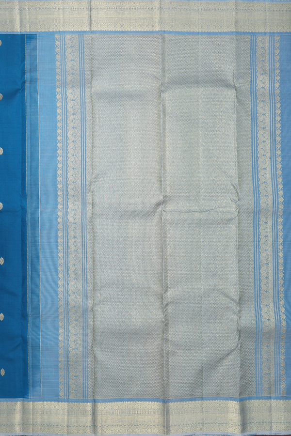 Kanchipuram Silk Saree In Peacock Blue With Zari Buttas