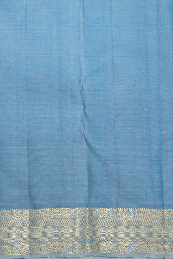 Kanchipuram Silk Saree In Peacock Blue With Zari Buttas
