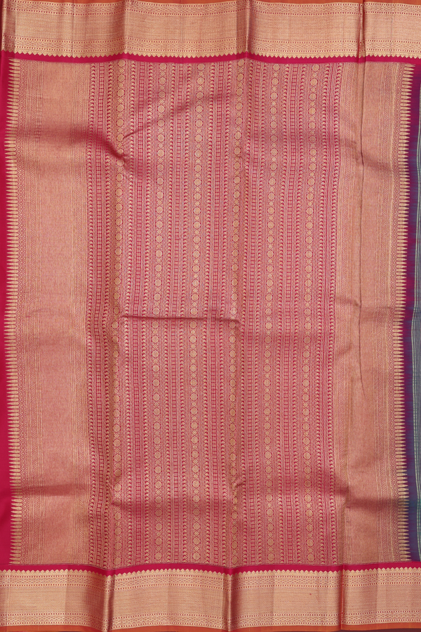 Kanchipuram Silk Saree In Peacock Blue With Zari Motifs