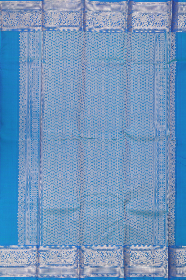 Kanchipuram Silk Saree In Peacock Blue With Zari Motifs