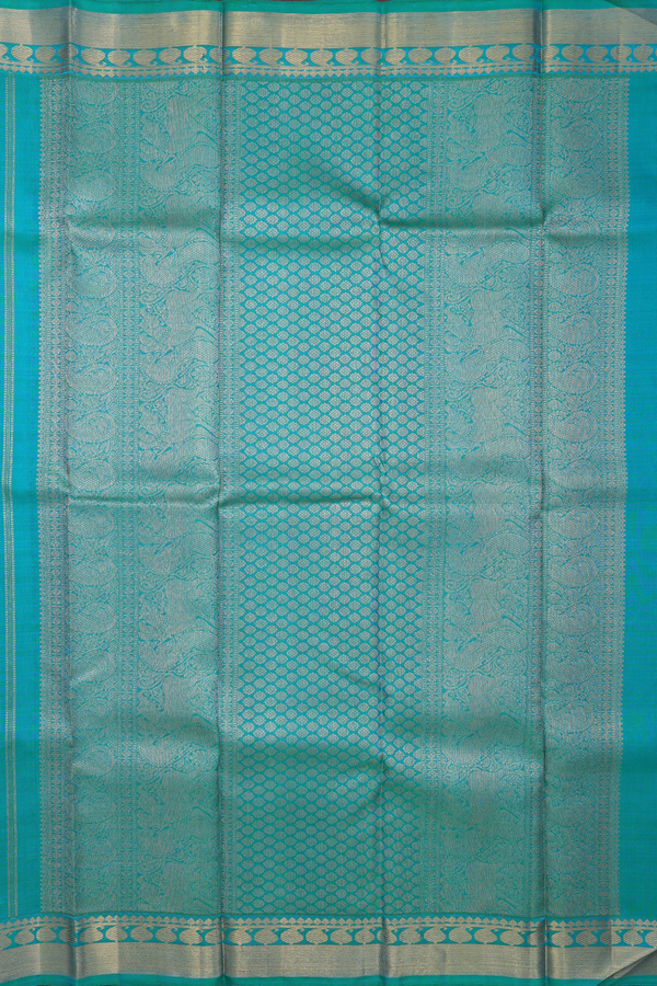 Kanchipuram Silk Saree In Peacock Green With Zari Buttas