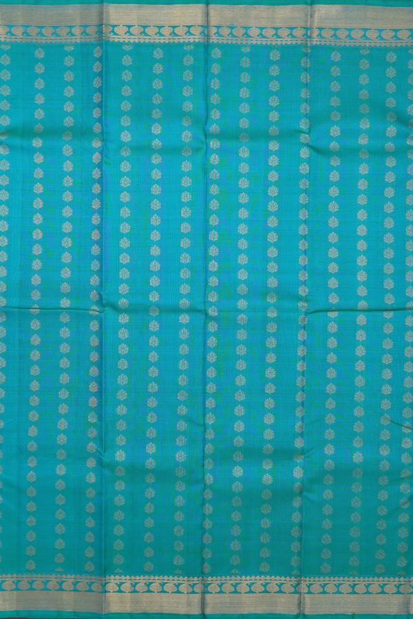 Kanchipuram Silk Saree In Peacock Green With Zari Buttas