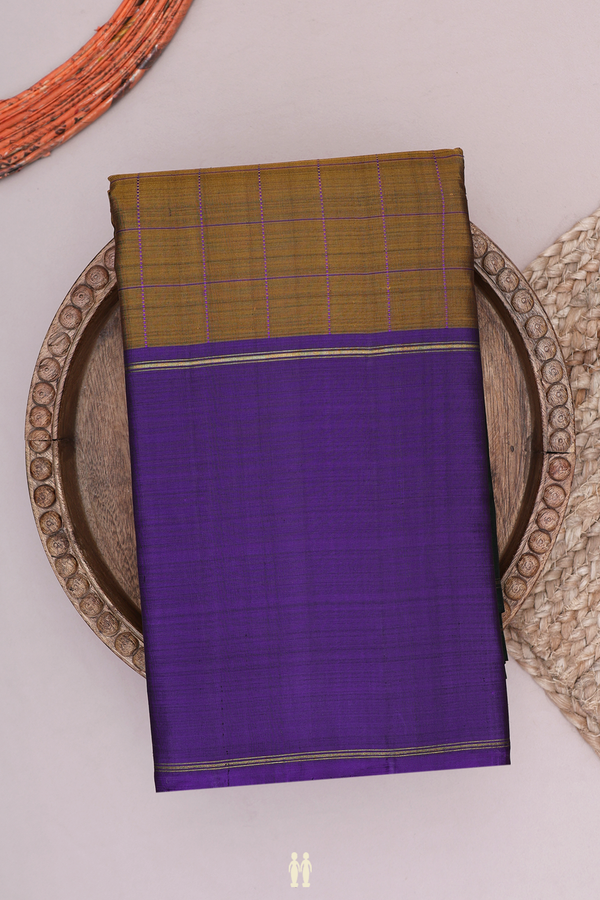 Kanchipuram Silk Saree In Peanut Brown With Checks Design
