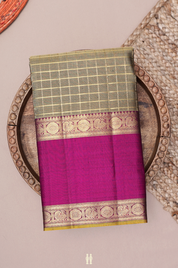 Kanchipuram Silk Saree In Peanut Brown With Checks Design