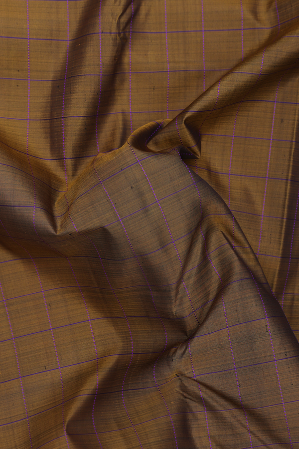 Kanchipuram Silk Saree In Peanut Brown With Checks Design