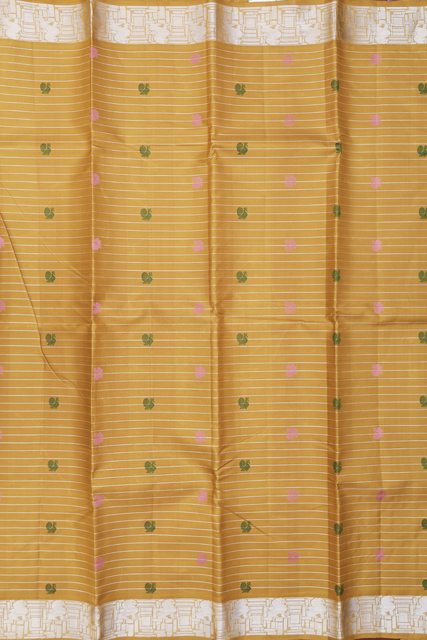 Kanchipuram Silk Saree In Peanut Brown With Stripes Design