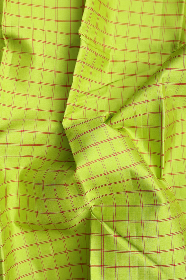 Kanchipuram Silk Saree In Lime Green With Checks Design
