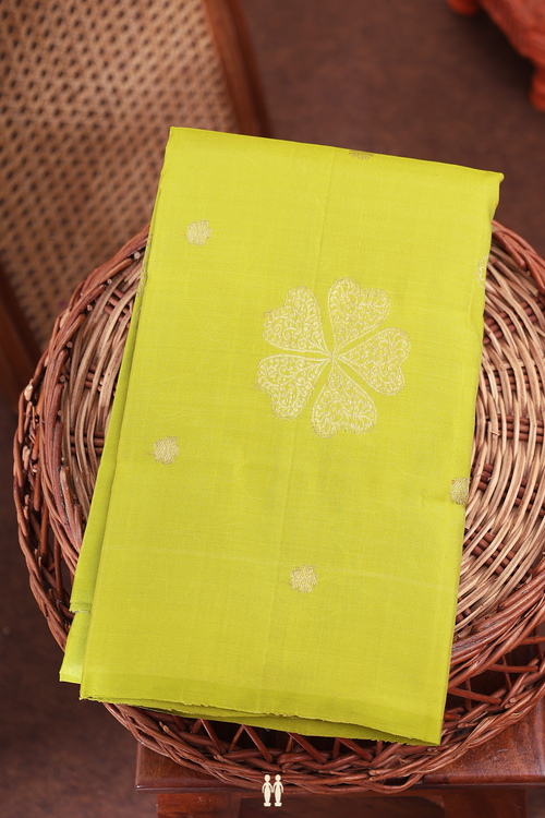 Kanchipuram Silk Saree In Pear Green With Floral Buttas