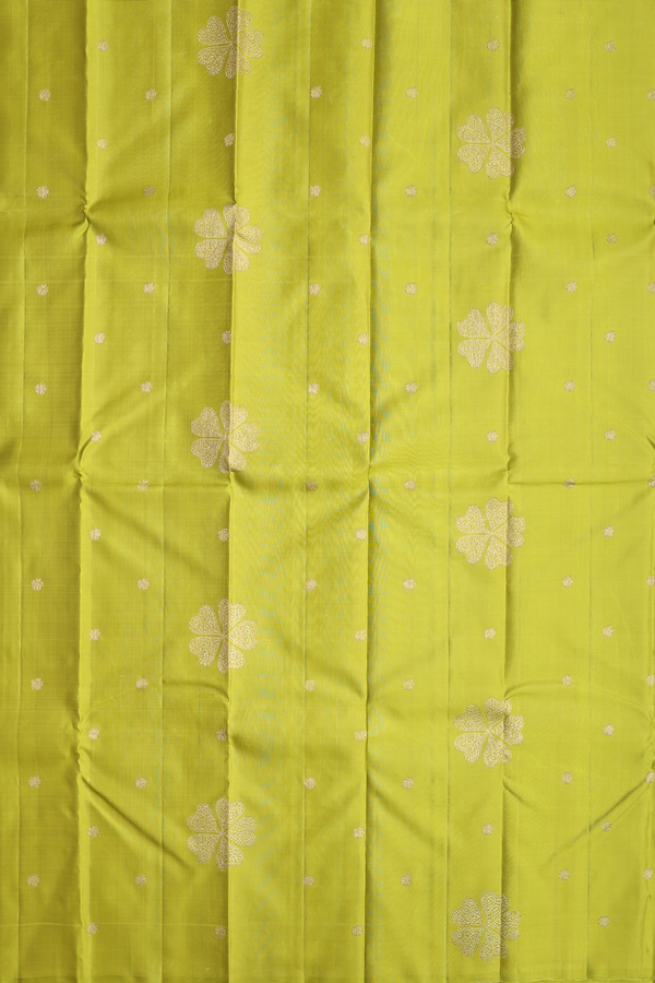 Kanchipuram Silk Saree In Pear Green With Floral Buttas