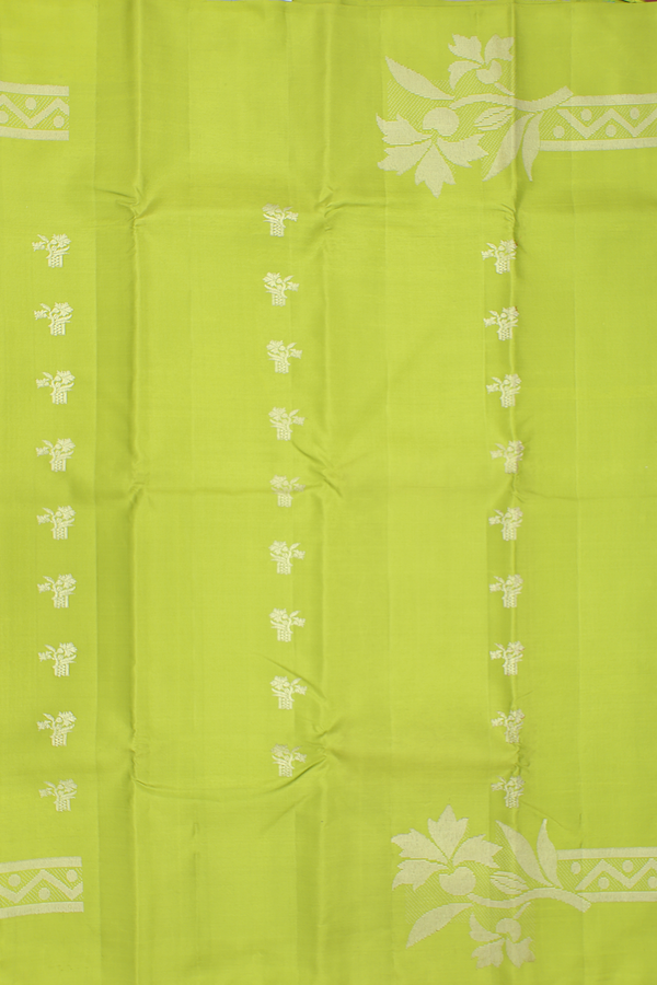 Kanchipuram Silk Saree In Pear Green With Floral Buttas