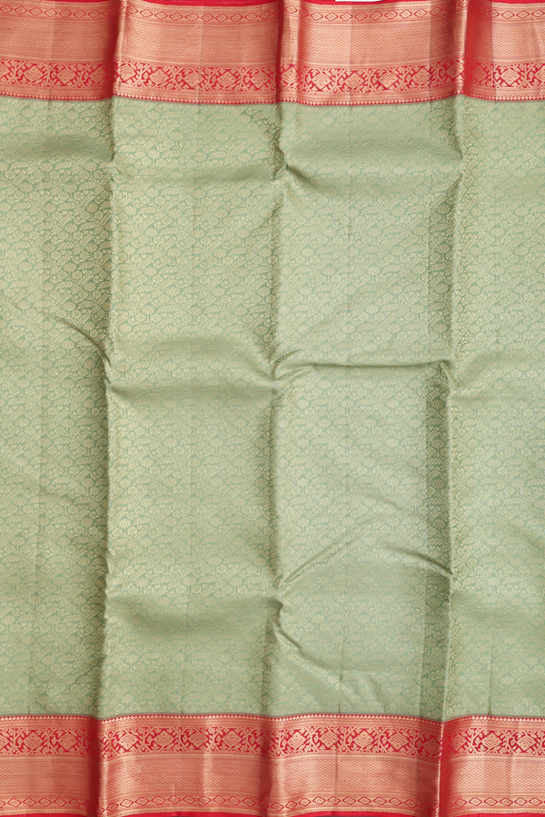 Kanchipuram Silk Saree In Pear Green With Floral Design