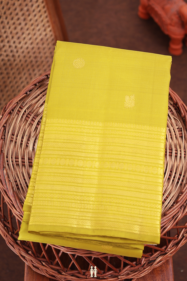 Kanchipuram Silk Saree In Pear Green With Peacock Buttas