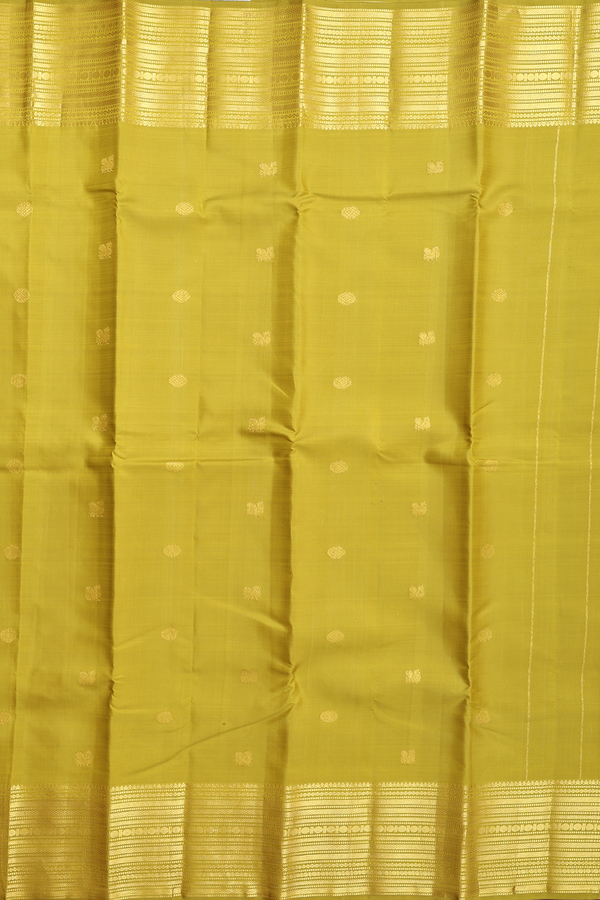 Kanchipuram Silk Saree In Pear Green With Peacock Buttas