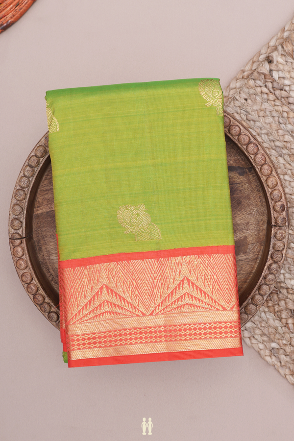 Kanchipuram Silk Saree In Pear Green With Peacock Zari Motif
