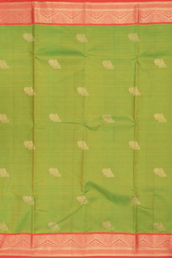 Kanchipuram Silk Saree In Pear Green With Peacock Zari Motif
